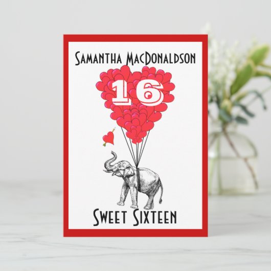 Grappige olifant lieve zestien feest kaart (Staand voorkant)