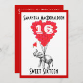 Grappige olifant lieve zestien feest kaart (Voorkant / Achterkant)