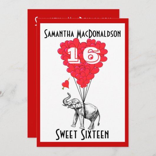 Grappige olifant lieve zestien feest kaart (Voorkant / Achterkant)