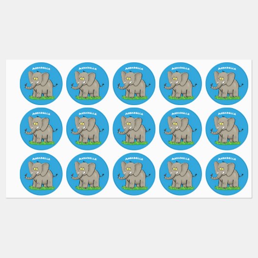 Grappige olifant met cartoon gepersonaliseerd labels (Vel)