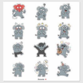 Grappige Olifant Sticker Pack — Mollige Cartoon