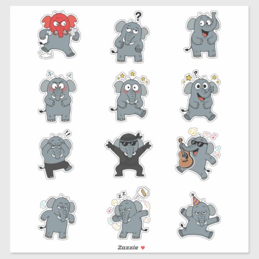 Grappige Olifant Sticker Pack — Mollige Cartoon (Vel)