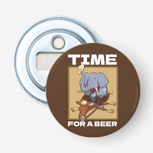 Grappige Olifant Tijd Voor Een Bier Cowboy Cartoon Button Flesopener