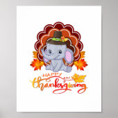 Grappige olifant Turkije Happy Thanksgiving Poster (Voorkant)