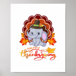 Grappige olifant Turkije Happy Thanksgiving Poster