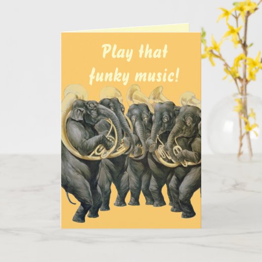 Grappige olifanten spelen muziek verjaardag kaart (Gele Bloem)