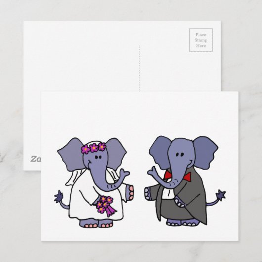 Grappige olifantenbruid en bruidegom bruiloft ontw briefkaart (Voorkant / Achterkant)