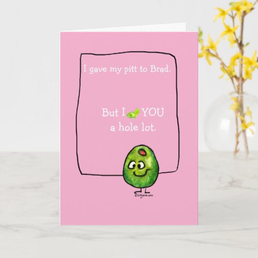 Grappige Olijf Valentijn Roze Kaart (Gele Bloem)