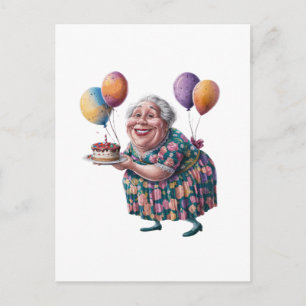 Grappige oma bloemenjurk verjaardagskunst briefkaart