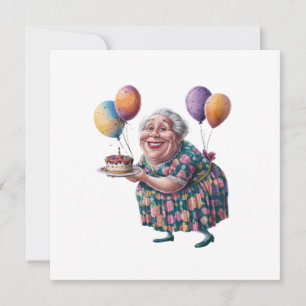 Grappige oma bloemetjesjurk verjaardagskunst kaart