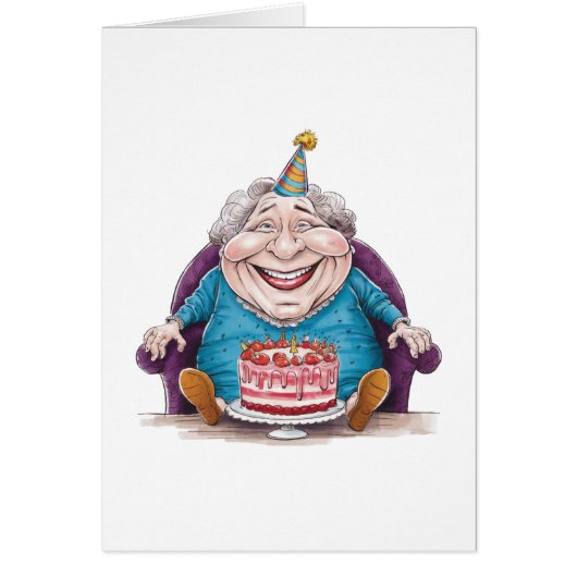 Grappige oma enorme cake & cadeau (Voorkant)