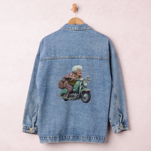 Grappige oma op motor denim jacket (Hangar)