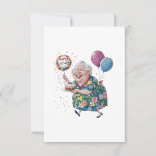 Grappige oma verjaardagstaart en ballon bedankkaart