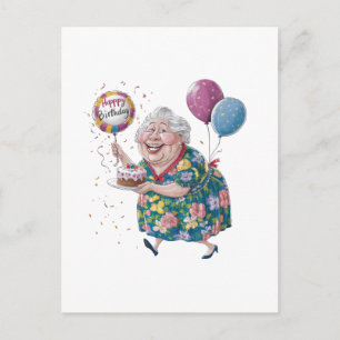Grappige oma verjaardagstaart en ballon briefkaart