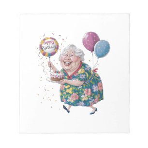 Grappige oma verjaardagstaart en ballon notitieblok