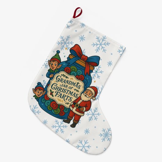 Grappige oma's pot met kerstscheten grote kerstsok (Voorkant (Hangend))