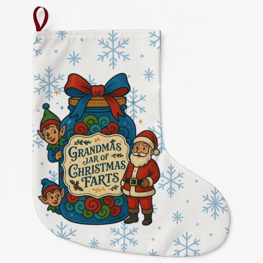 Grappige oma's pot met kerstscheten grote kerstsok (Voorkant)
