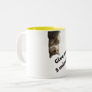Grappige Ondersteboven Kat Geef 5 Minuten Tweekleurige Koffiemok