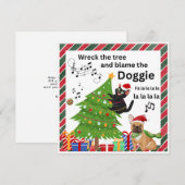 Grappige ondeugende zwarte kat en hond kerstboom feestdagenkaart (Voorkant / Achterkant)
