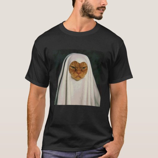 Grappige Ontevreden Kat Geest Halloween T-shirt (Voorkant)