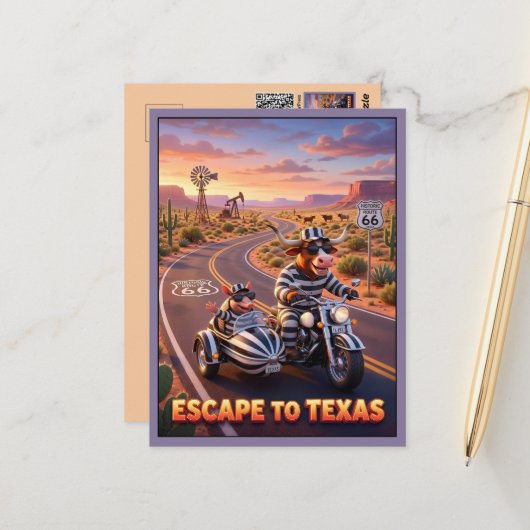 Grappige ontsnapping naar Texas 3D Reis Briefkaart (Voorkant / Achterkant in situ)