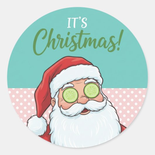 Grappige Ontspannende Kerstman Spa Dag Kerstmis Ronde Sticker (Voorkant)