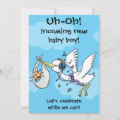 Grappige ooievaar en schreeuwend baby shower kaart (Voorkant)