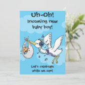 Grappige ooievaar en schreeuwend baby shower kaart (Staand voorkant)