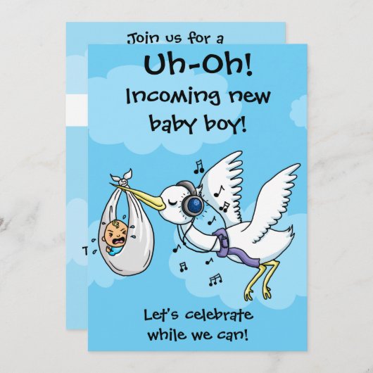 Grappige ooievaar en schreeuwend baby shower kaart (Voorkant / Achterkant)