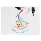 Grappige ooievaar met Baby geschenkzak - aangepast Groot Cadeauzakje (Voorkant)