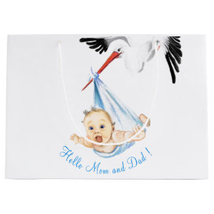 Grappige ooievaar met Baby geschenkzak - aangepast Groot Cadeauzakje