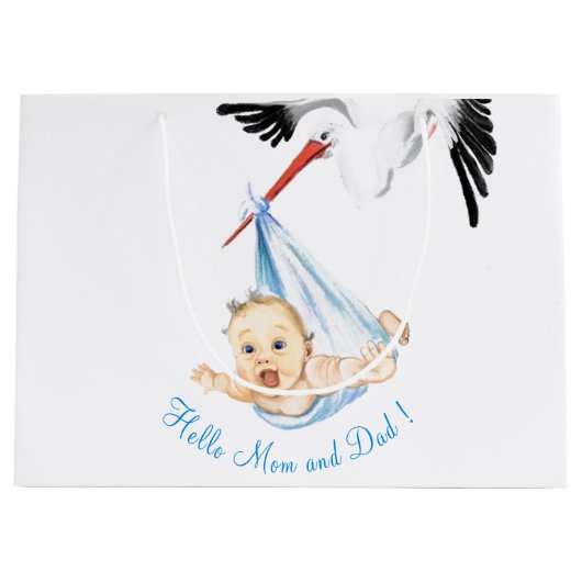 Grappige ooievaar met Baby geschenkzak - aangepast Groot Cadeauzakje (Voorkant)