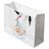 Grappige ooievaar met Baby geschenkzak - aangepast Groot Cadeauzakje (Voorkant Gekanteld)