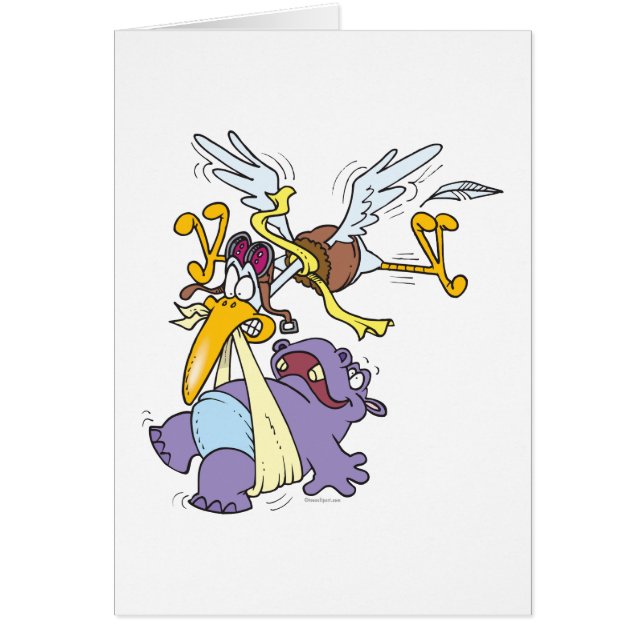 grappige ooievaar met baby hippo (Voorkant)