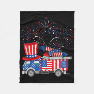 Grappige oom Sam Firetruck en Vuurwerk VS Vlag 4 Fleece Deken