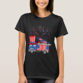 Grappige oom Sam Firetruck en Vuurwerk VS Vlag 4 T-shirt (Voorkant)