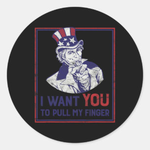Grappige oom Sam Ik wil dat je mijn vinger 4e J tr Ronde Sticker