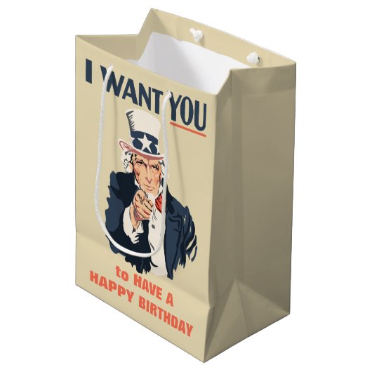 Grappige oom Sam Patriotic Verjaardag Medium Cadeauzakje (Voorkant Gekanteld)