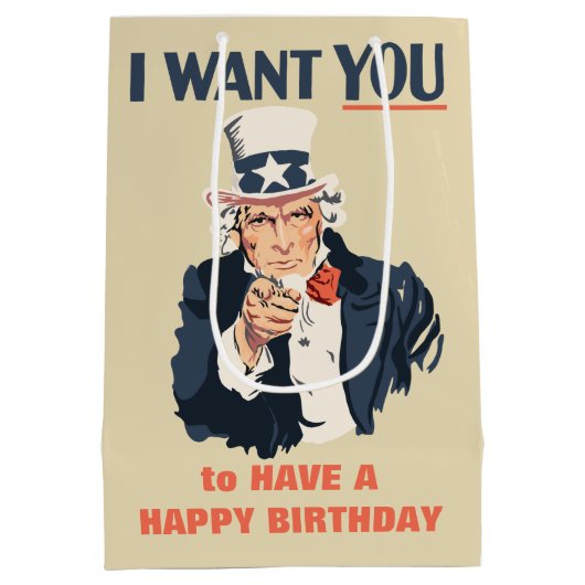 Grappige oom Sam Patriotic Verjaardag Medium Cadeauzakje (Achterkant)