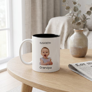 Grappige op maat gemaakte foto gezicht opa verjaar tweekleurige koffiemok