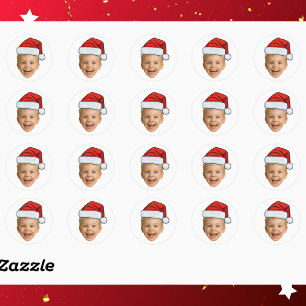 Grappige op maat gemaakte foto Kerstman hoed Kerst Ronde Sticker