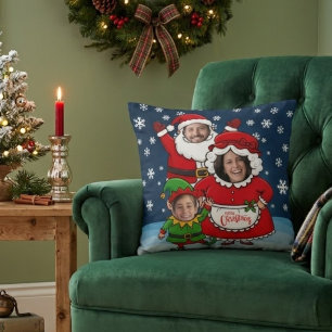 Grappige op maat gemaakte gezichten Kerstman Mevro Kussen