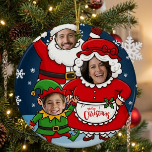 Grappige op maat gemaakte gezichten Kerstman Mevro Metalen Ornament