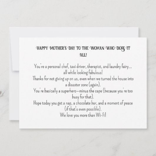 Grappige op maat gemaakte Moederdag plat kaart (Achterkant)