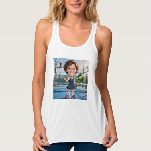 Grappige op maat gemaakte witte karikatuur Padel-s Tanktop (Voorkant)