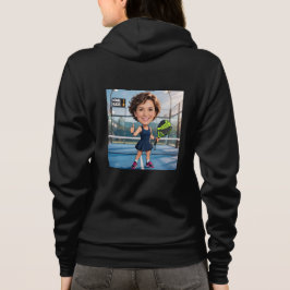 Grappige op maat gemaakte zwarte karikatuur Padel- Hoodie