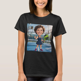 Grappige op maat gemaakte zwarte karikatuurkop Pad T-shirt
