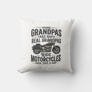 Grappige Opa Motorfiets Slaap Vintage Vector Ontwe Kussen