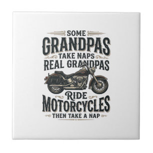 Grappige Opa Motorfiets Slaapje Vintage Vector Ont Tegeltje