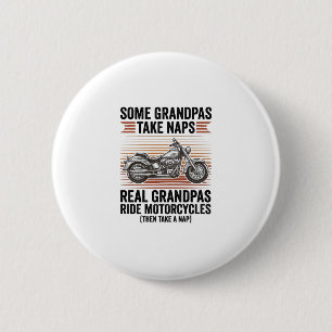 Grappige Opa Motorfiets Vintage Gravure T-Shirt Ronde Button 5,7 Cm